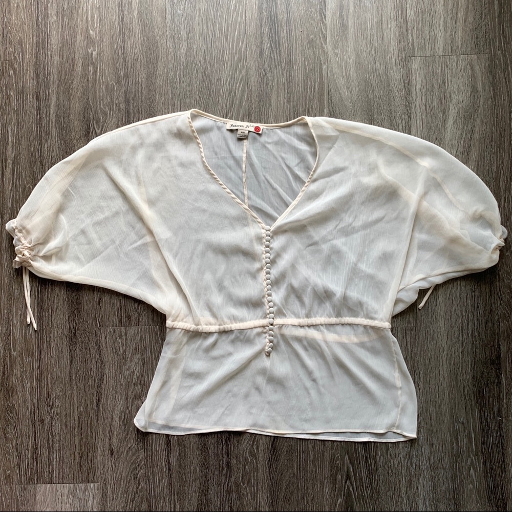 Forever 21 Button Up Blouse Off White White M